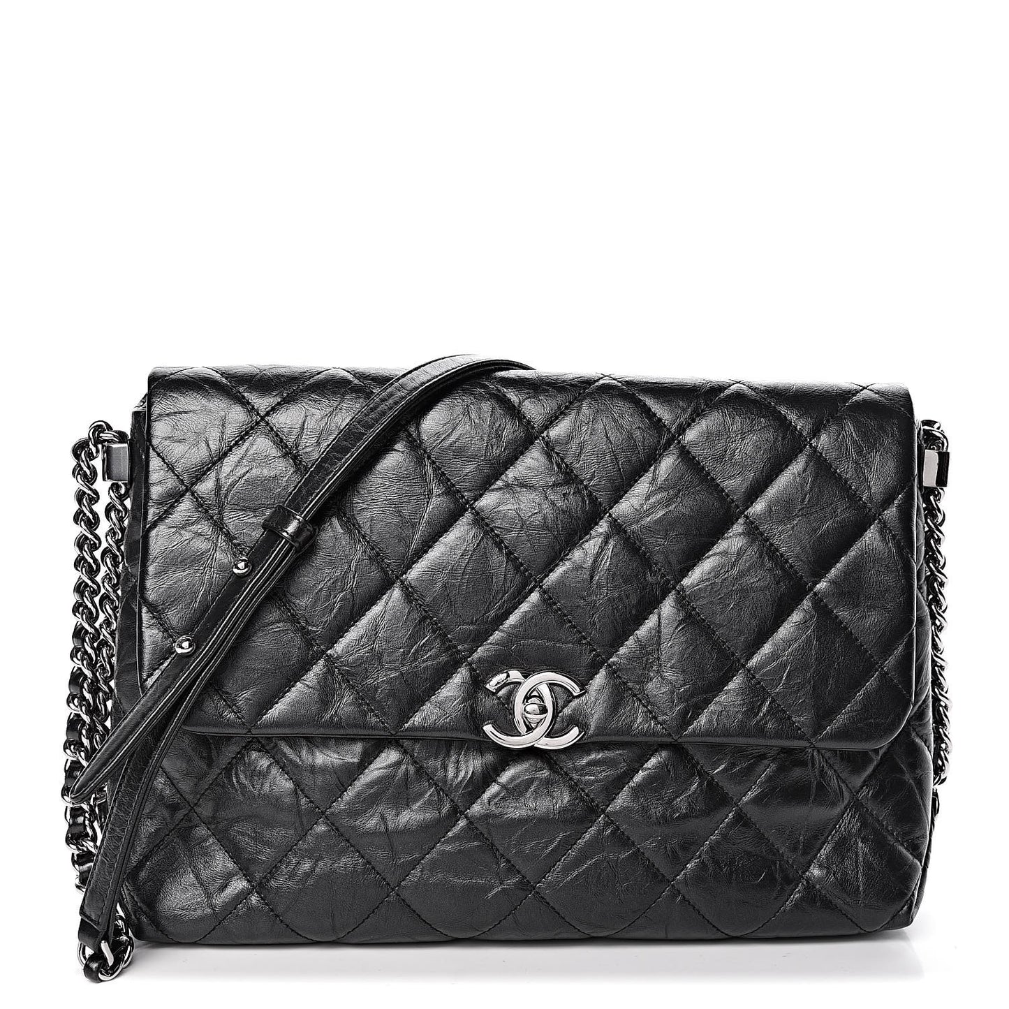 Crackled Aged Calfskin Big Bang Flap Black