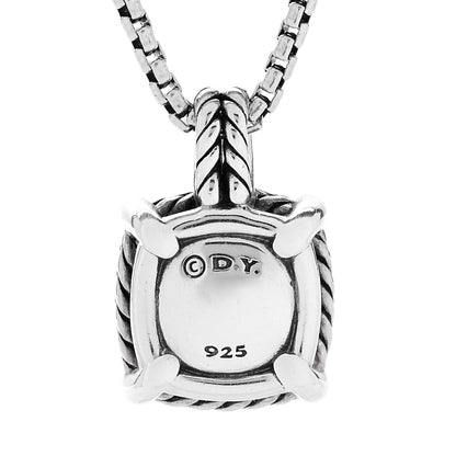 David Yurman Sterling Silver Diamond Blue Topaz 9mm Chatelaine Pave Bezel Pendant Necklace 5 of 6