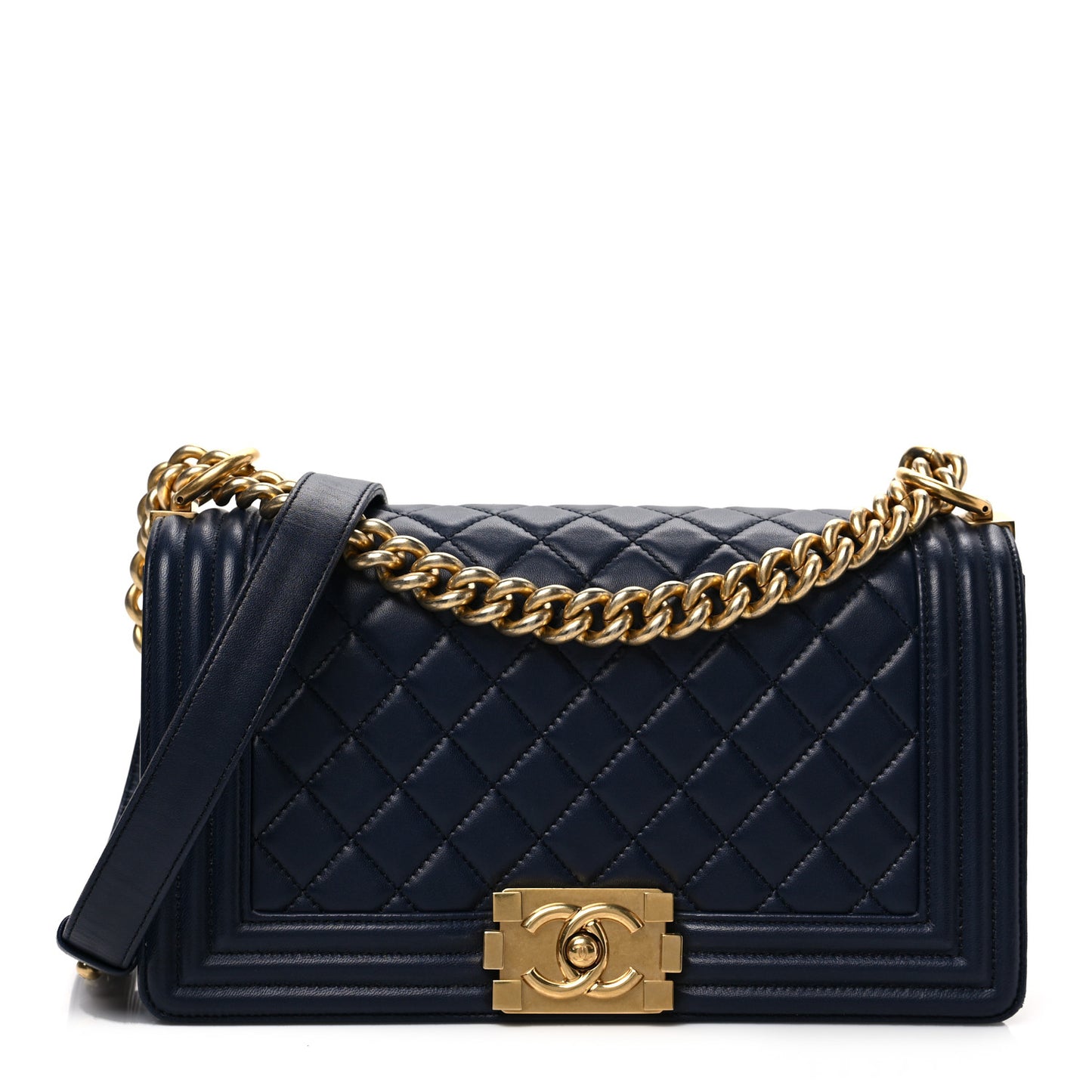 Lambskin Quilted Medium Boy Flap Dark Navy