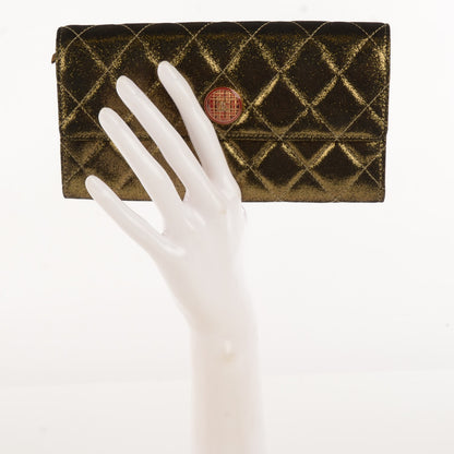 Chanel Iridescent Calfskin Quilted Tartan Button Large Gusset Flap Wallet Gold 2 of 8