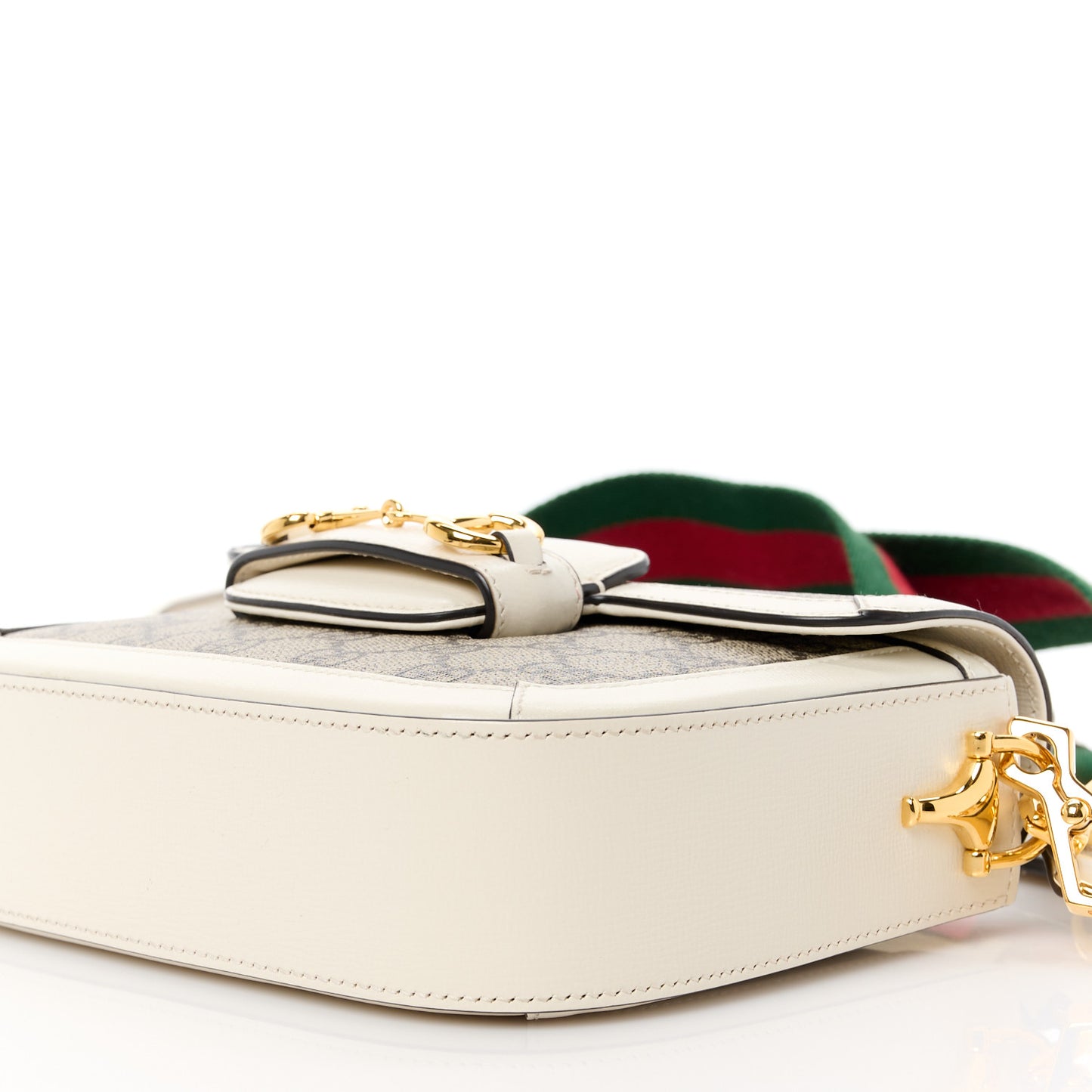 GG Supreme Monogram Web Mini Horsebit 1955 Shoulder Bag Beige Mystic White