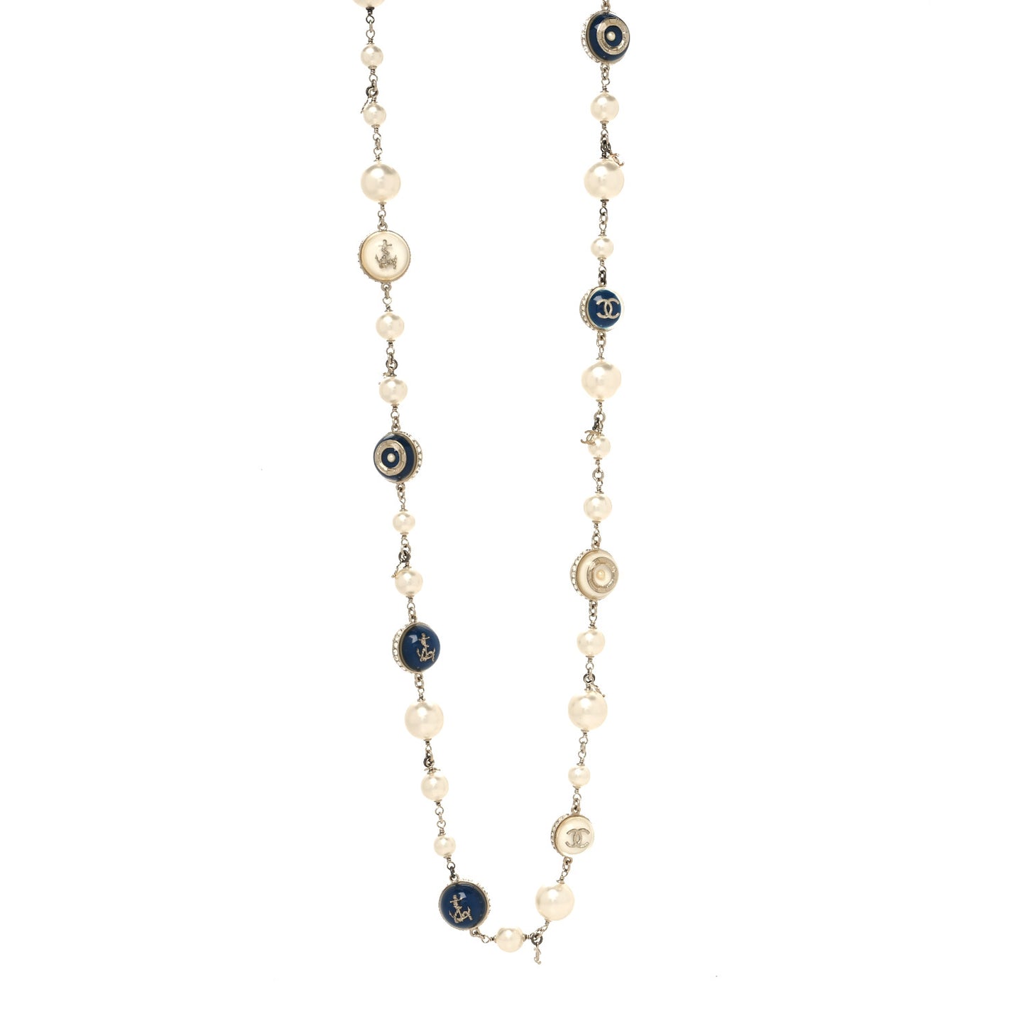 Pearl Resin Crystal CC Long Necklace Gold Blue
