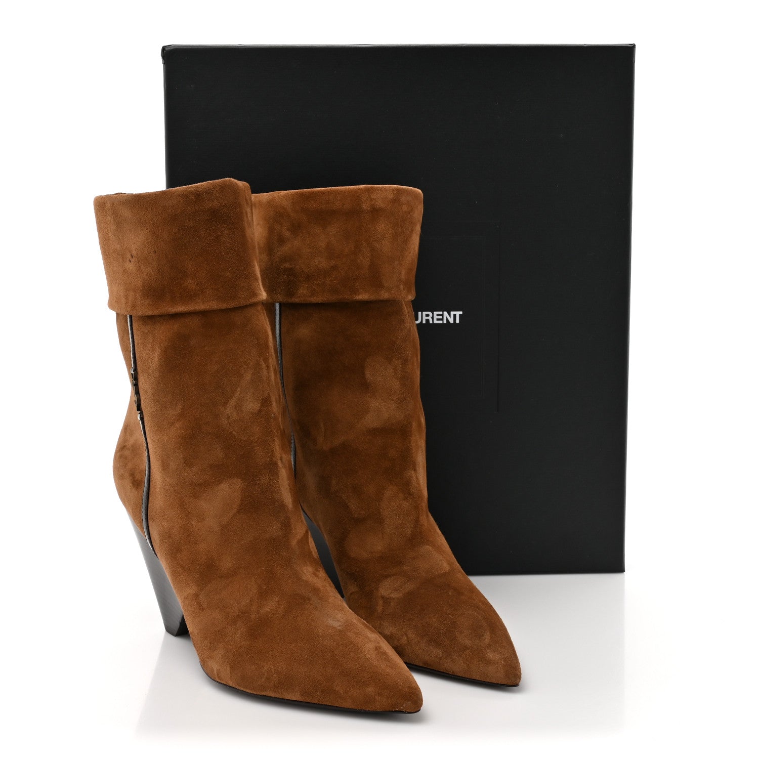 Saint Laurent Suede Liz 85 Wedge Booties 39 Dark Land 10 of 10