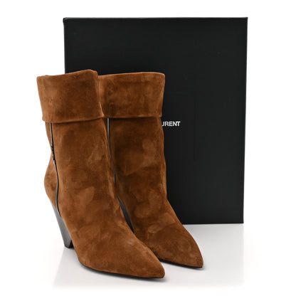 Saint Laurent Suede Liz 85 Wedge Booties 39 Dark Land 10 of 10