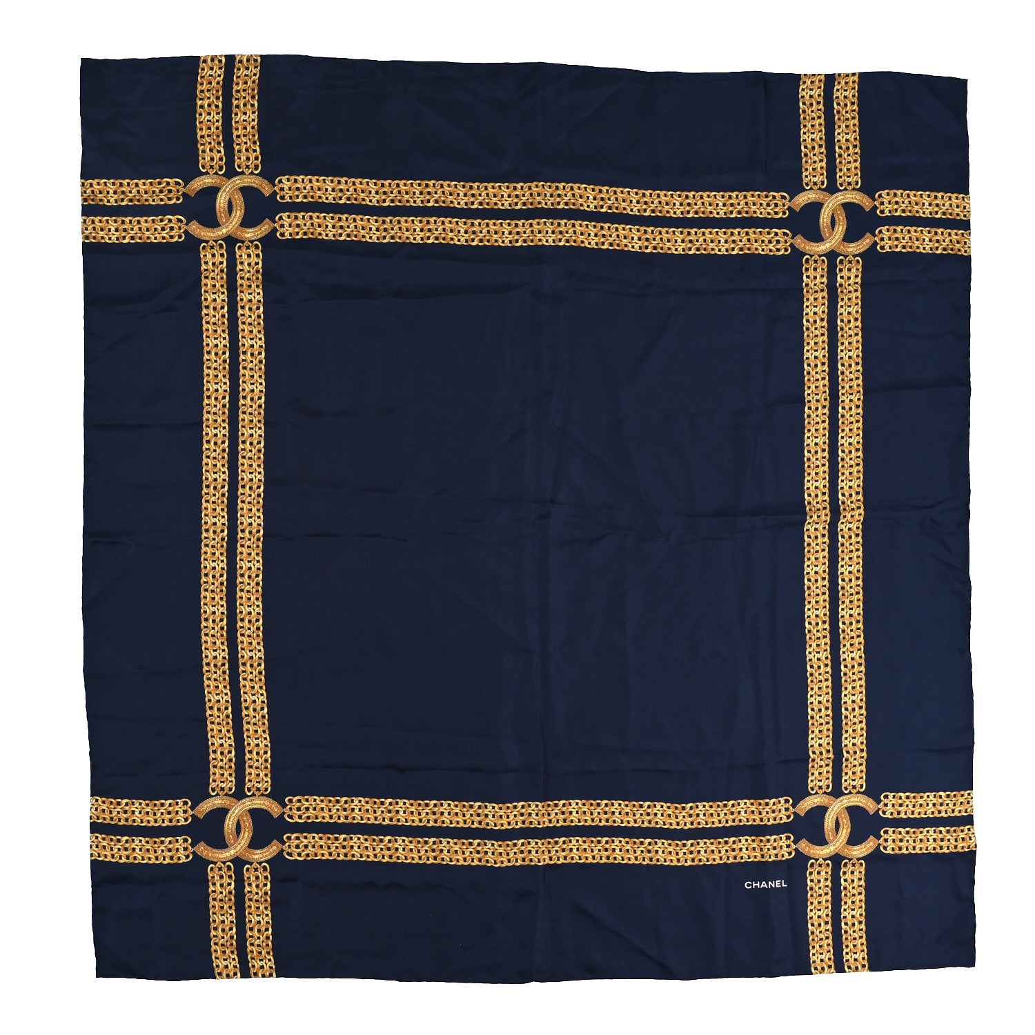 Chanel Silk CC Chain Square Scarf Navy 1 of 3