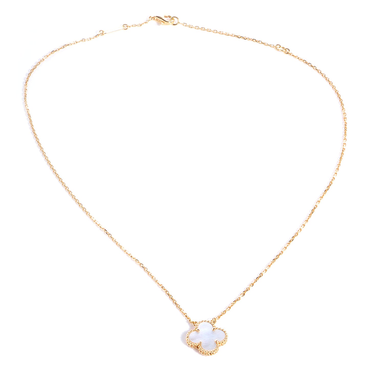 18K Yellow Gold Mother of Pearl Vintage Alhambra Pendant Necklace