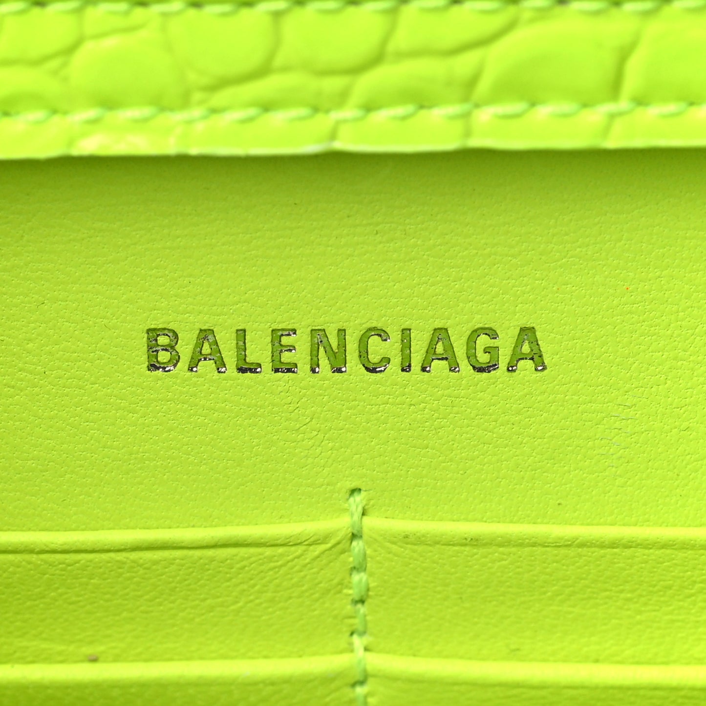 Shiny Calfskin Crocodile Embossed Hourglass Chain Bag Fluo Yellow