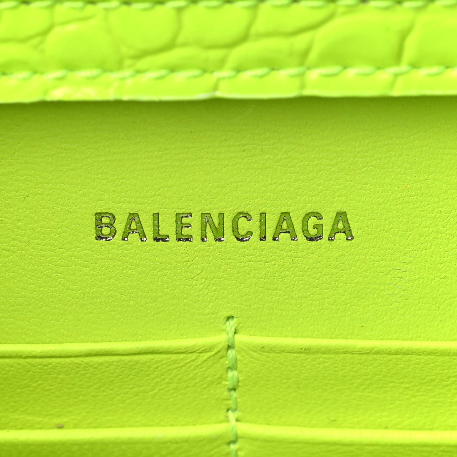 Balenciaga Shiny Calfskin Crocodile Embossed Hourglass Chain Bag Fluo Yellow 5 of 6