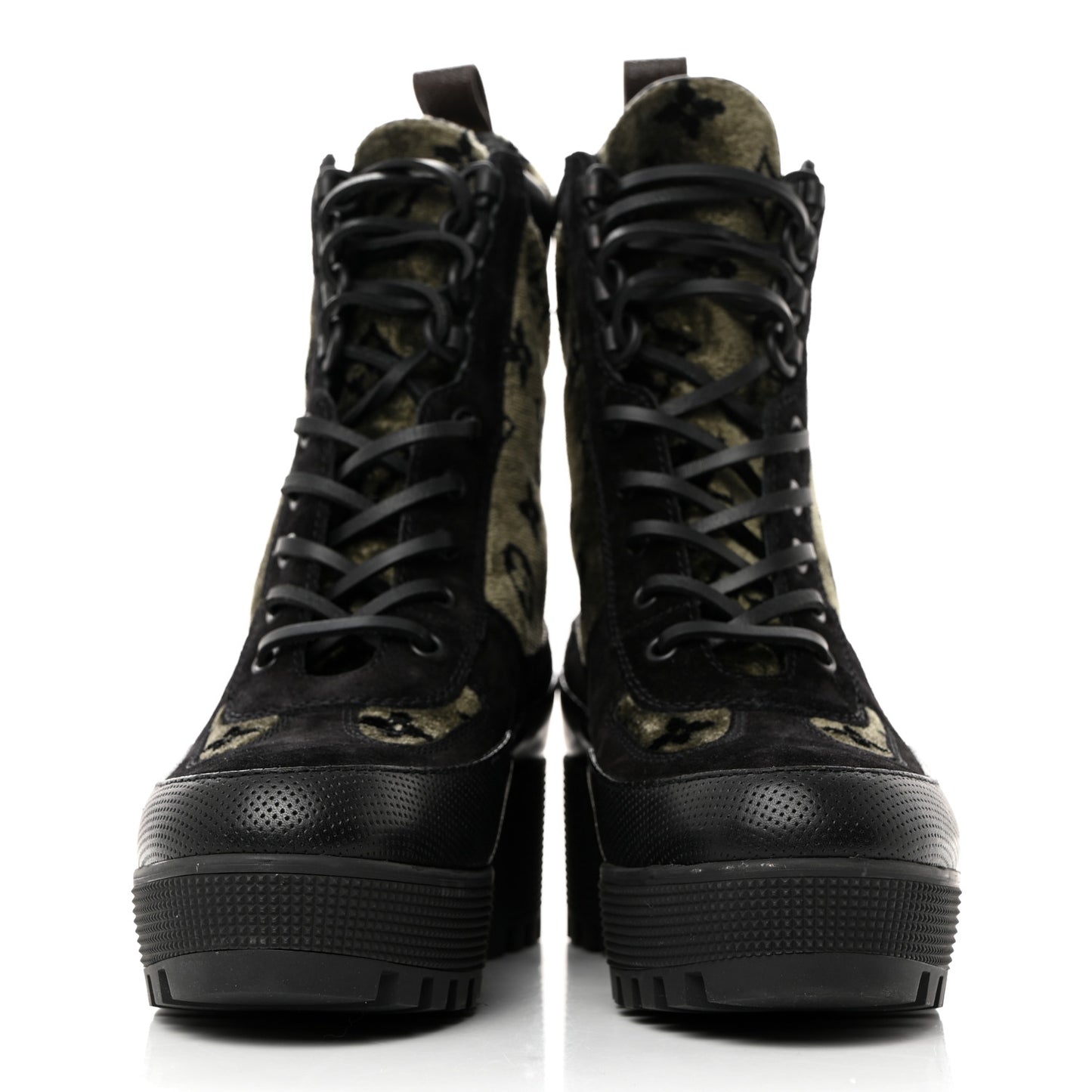 Velvet Calfskin Monogram Laureate Platform Desert Boots 37 Black Green