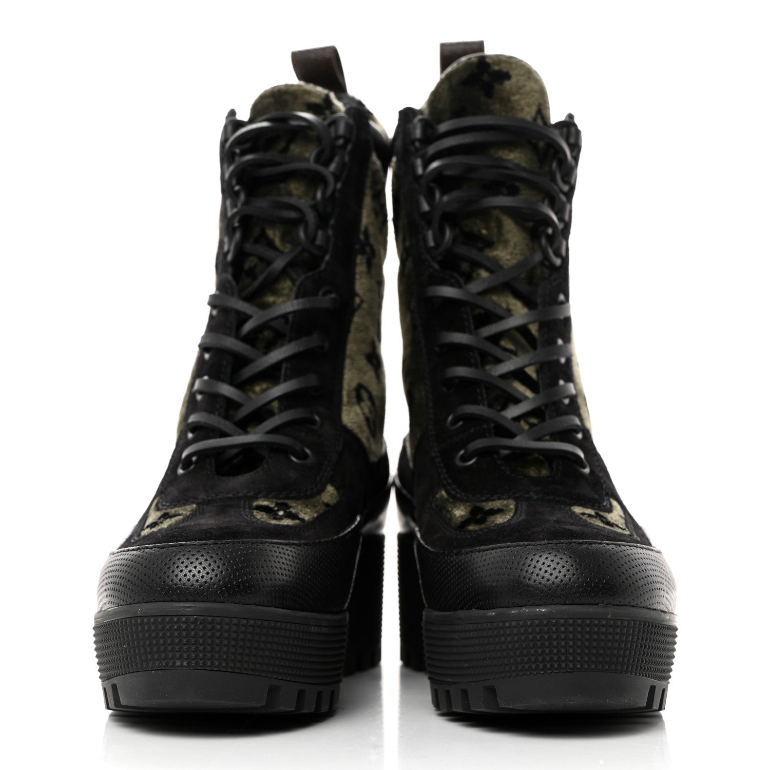 Louis Vuitton Velvet Calfskin Monogram Laureate Platform Desert Boots 37 Black Green 2 of 9