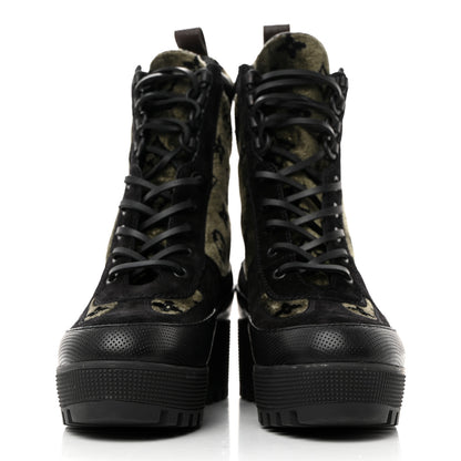 Louis Vuitton Velvet Calfskin Monogram Laureate Platform Desert Boots 37 Black Green 2 of 9