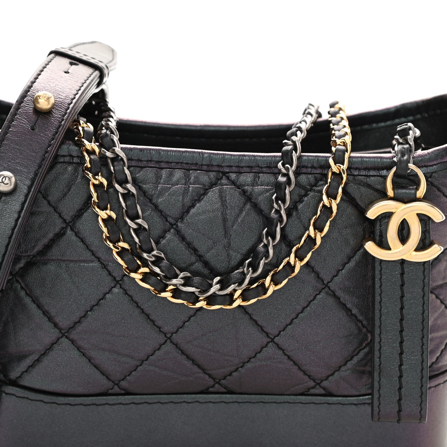 Chanel Iridescent Aged Calfskin Quilted Small Gabrielle Hobo Black 8 of 10