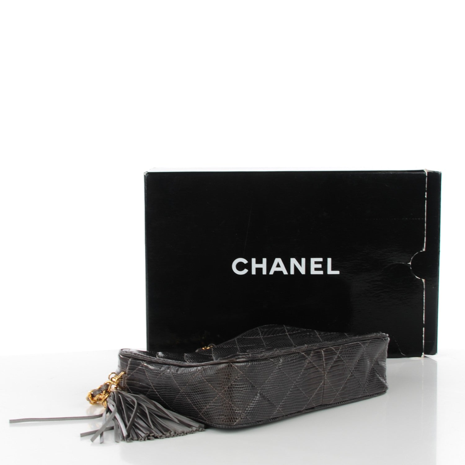 Chanel Lizard Quilted Tassel Camera Case Dark Grey 4 of 8