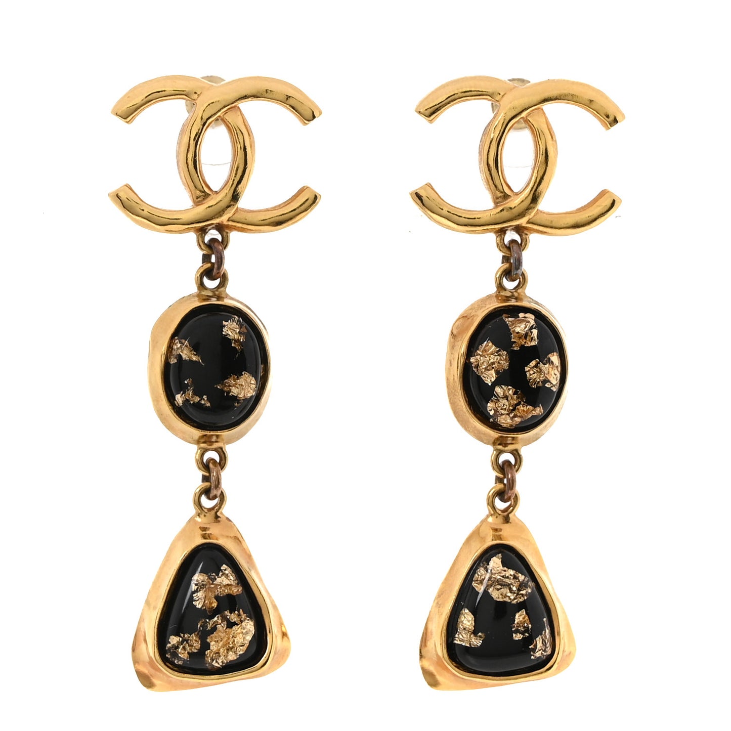 Resin CC Drop Earrings Gold Black