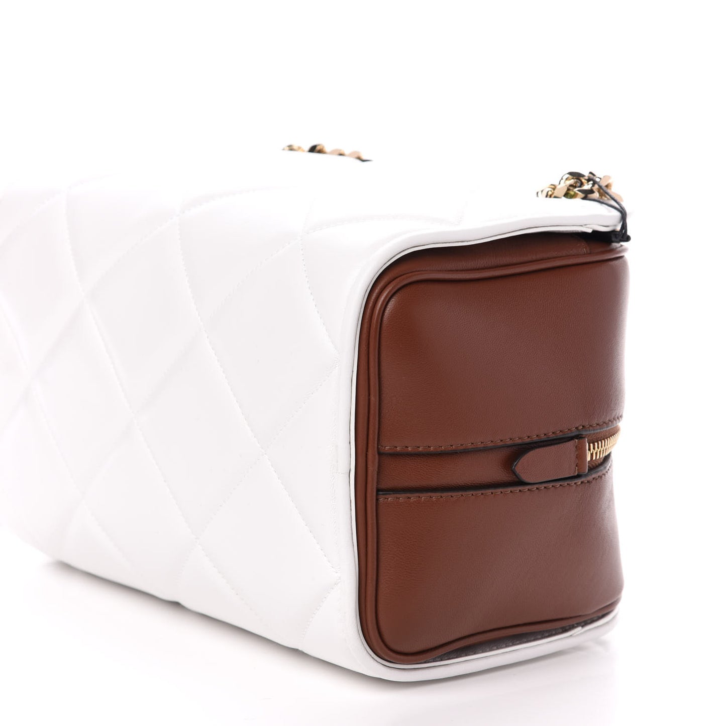 Lambskin Quilted Two-Tone Small Double Cube Bag White Tan