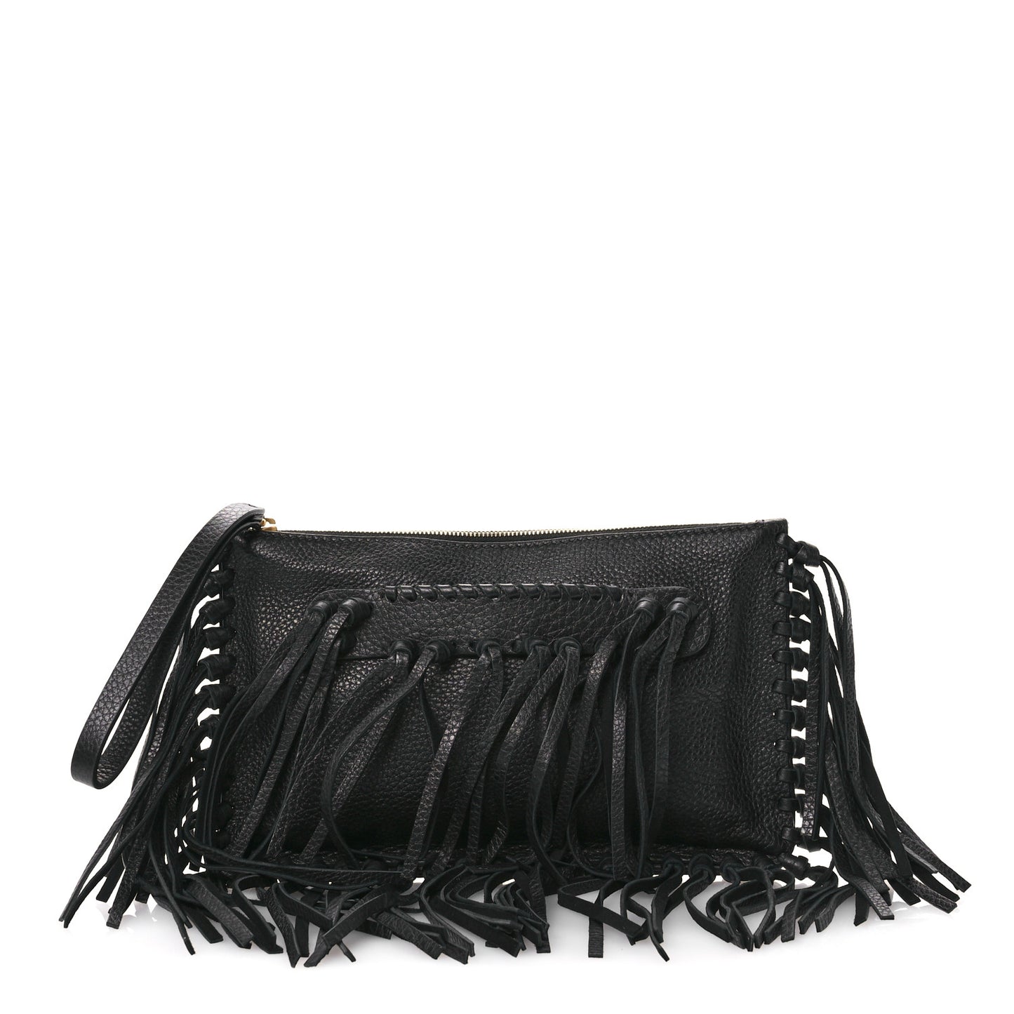 Pebbled Calfskin Crockee Small Wristlet Clutch Black