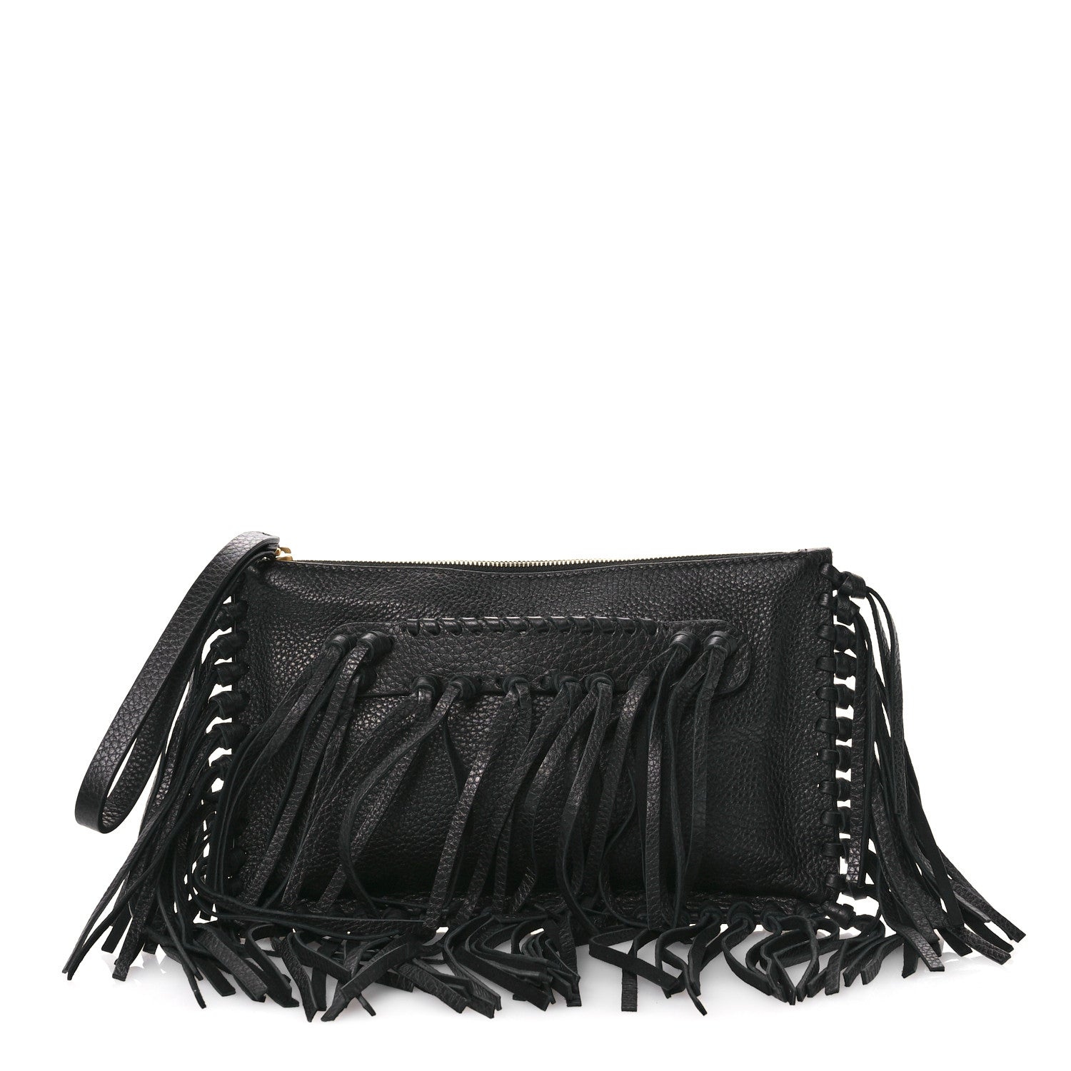 Valentino Garavani Pebbled Calfskin Crockee Small Wristlet Clutch Black 1 of 10