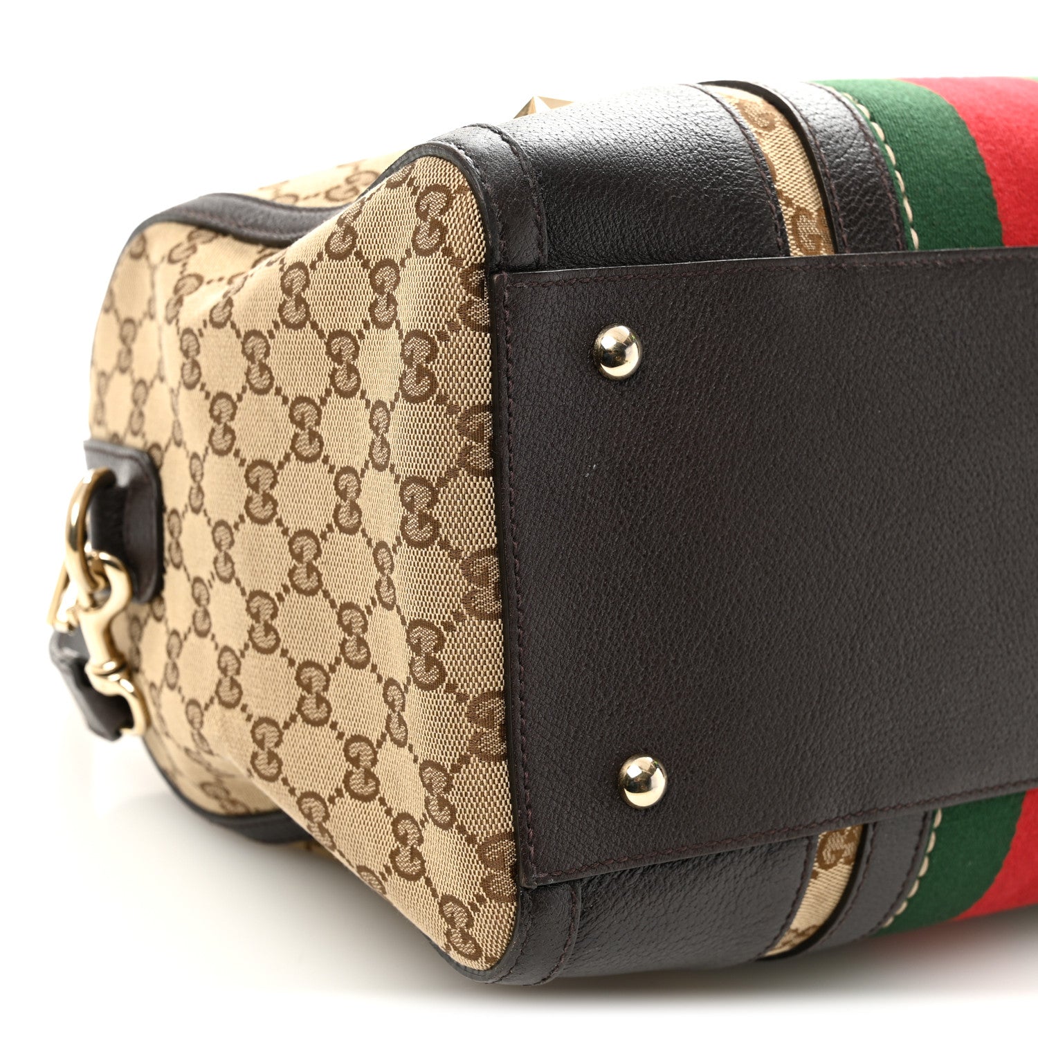 Gucci Monogram Vintage Web Medium Webby Bee Boston Dark Brown 9 of 11