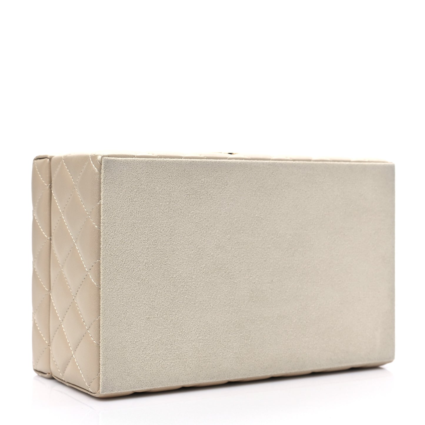 Iridescent Lambskin Quilted Jewelry Case Beige
