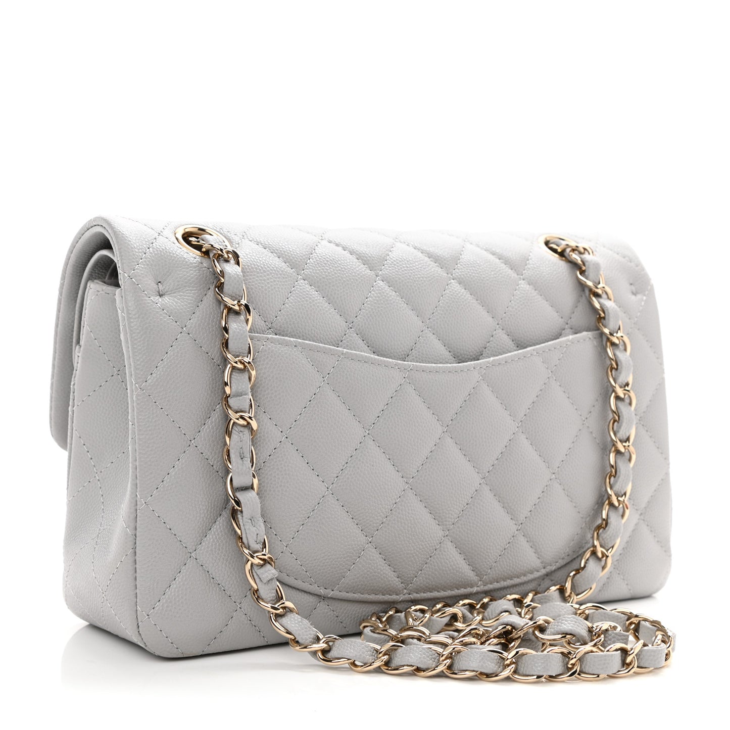 Caviar Quilted Small Double Flap Grey