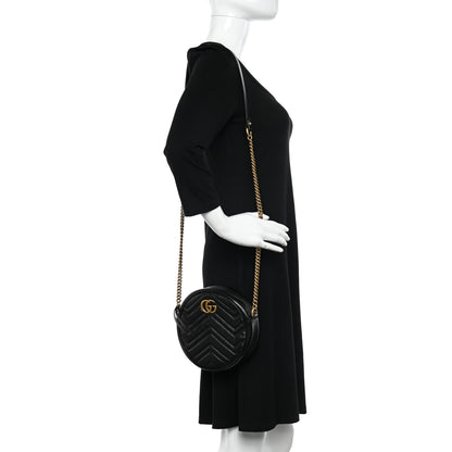 Gucci Azalea Calfskin Matelasse Heart Mini GG Marmont Round Shoulder Bag Black 2 of 10