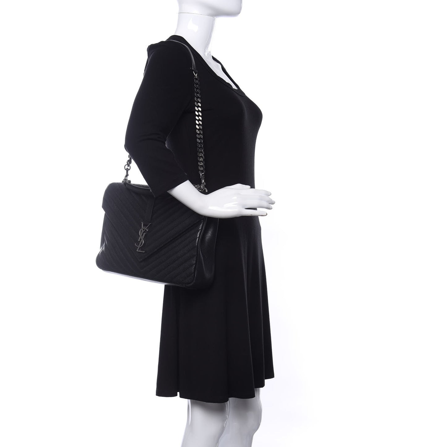 Sheepskin Matelasse Chevron Monogram Large College Satchel Black