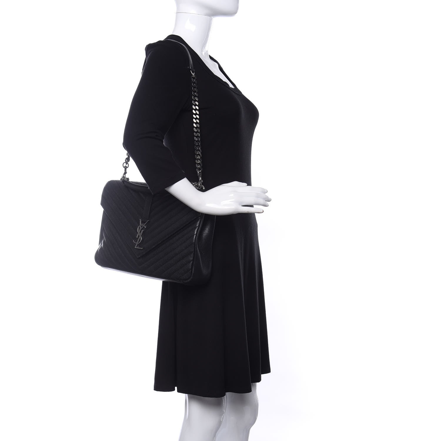 Saint Laurent Sheepskin Matelasse Chevron Monogram Large College Satchel Black 2 of 11