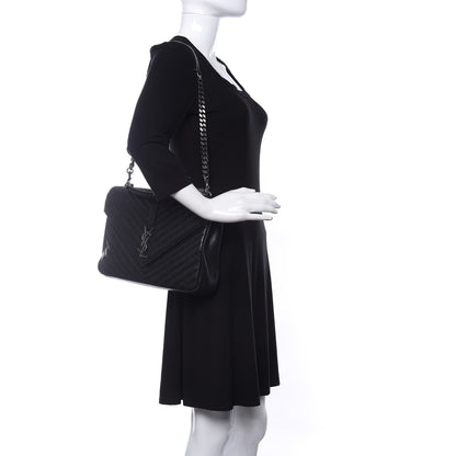 Saint Laurent Sheepskin Matelasse Chevron Monogram Large College Satchel Black 2 of 11