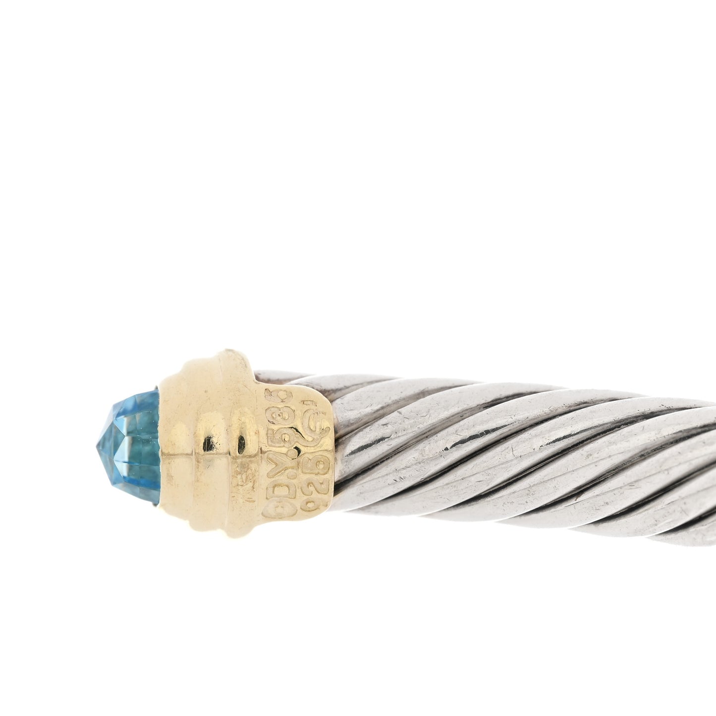 Sterling Silver 14K Yellow Gold Blue Topaz 5mm Cable Classics Petite Color Bracelet