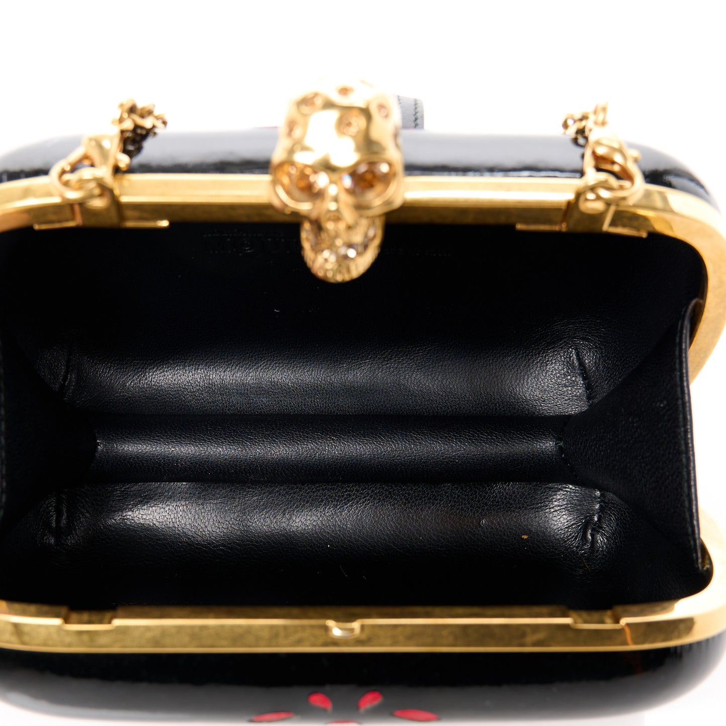 Patent Suede Skull Box Clutch Black Red