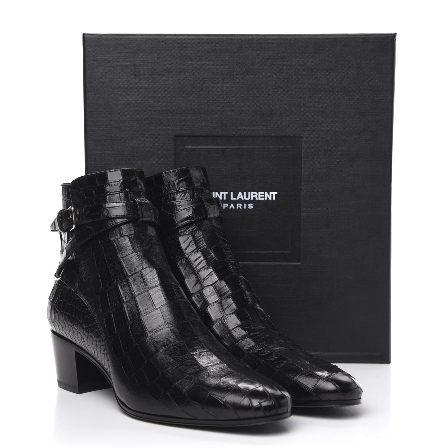 Calfskin Crocodile Embossed Blake Ankle Boots 40.5 Black