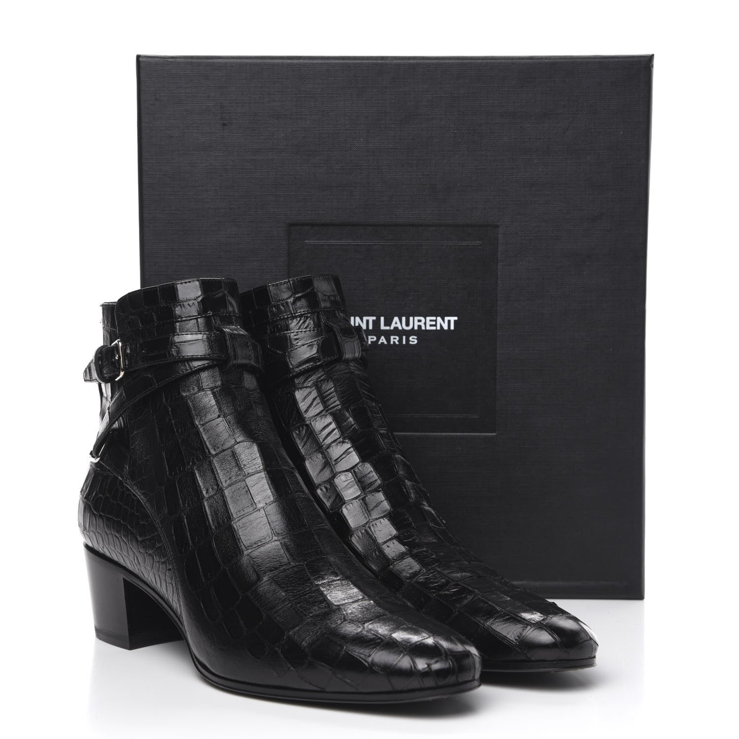 Saint Laurent Calfskin Crocodile Embossed Blake Ankle Boots 40.5 Black 10 of 10
