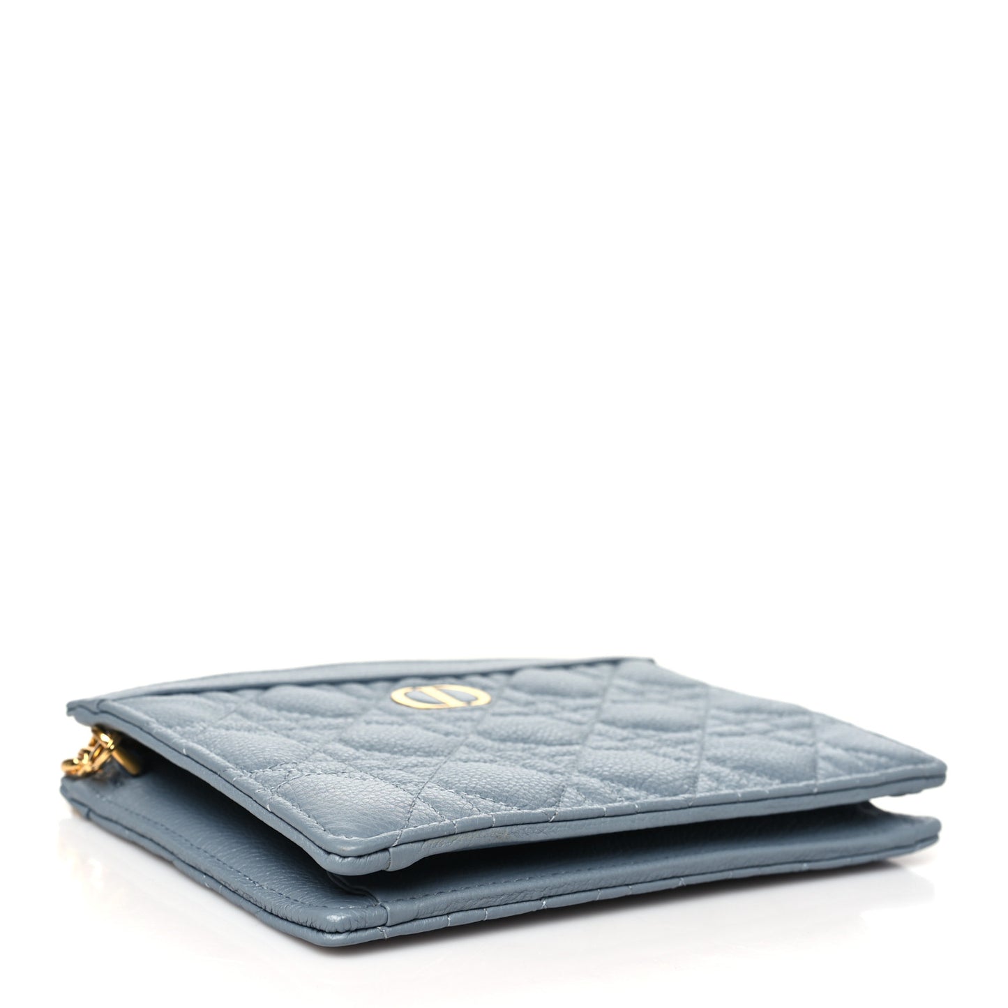 Calfskin Cannage Caro Zipped Pouch With Chain Cloud Blue