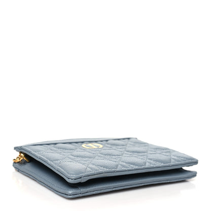 Christian Dior Calfskin Cannage Caro Zipped Pouch With Chain Cloud Blue 4 of 10