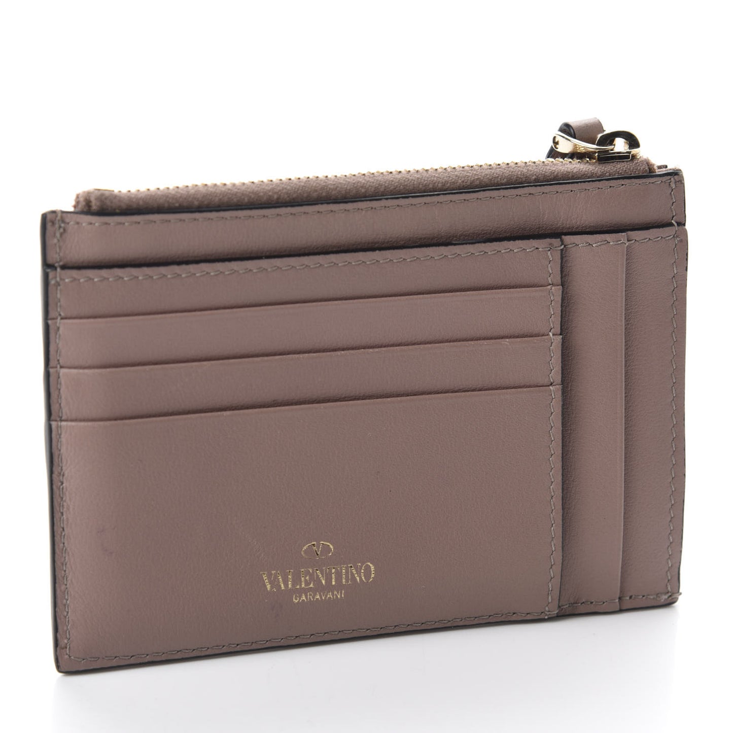 Calfskin Rockstud Coin Case Card Holder Poudre