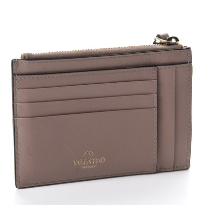 Valentino Garavani Calfskin Rockstud Coin Case Card Holder Poudre 3 of 7