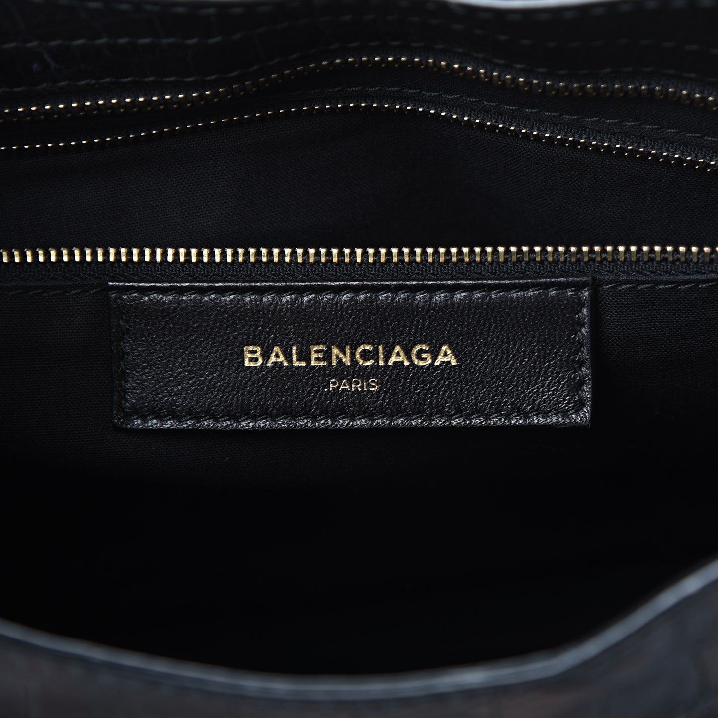 Calfskin Crocodile Embossed Giant 12 Gold Hardware City Black