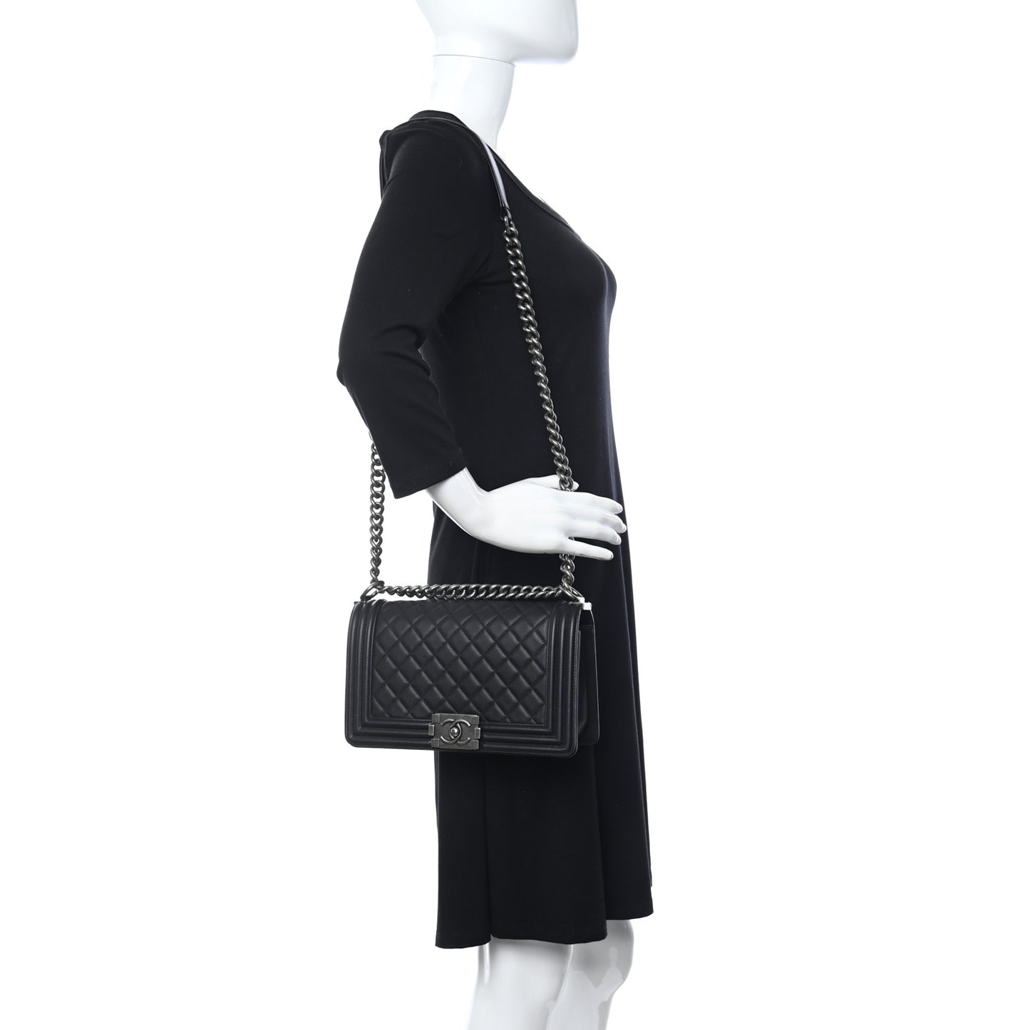 Lambskin Quilted Small Boy Flap Black