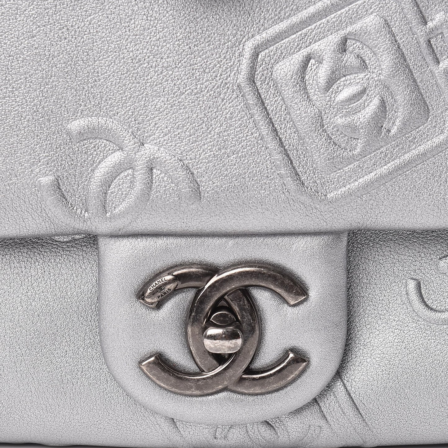 Metallic Lambskin Symbols Medium Single Flap Silver