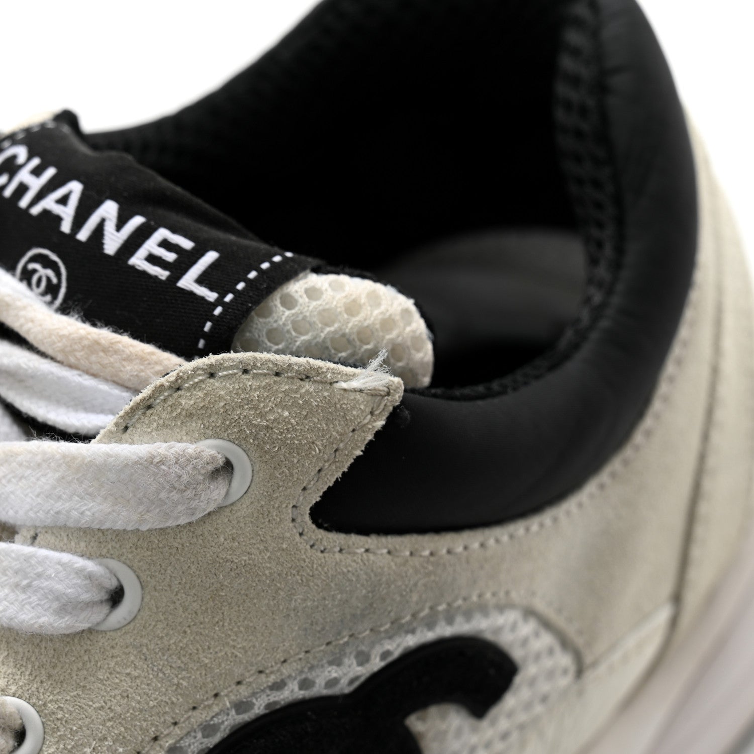 Chanel Mesh Suede Calfskin Grained Calfskin Womens CC Sneakers 39 White Black 9 of 11