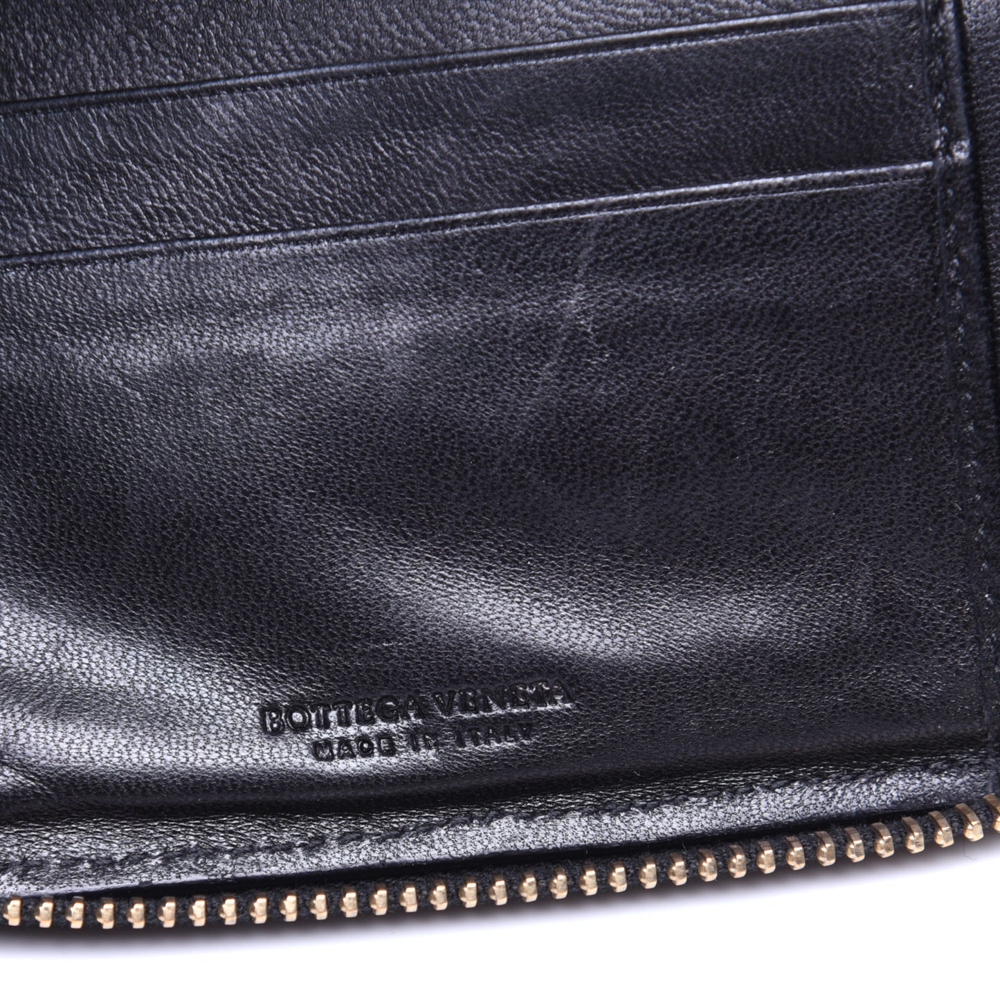 Nappa Intrecciato Zip Around Compact Wallet Black