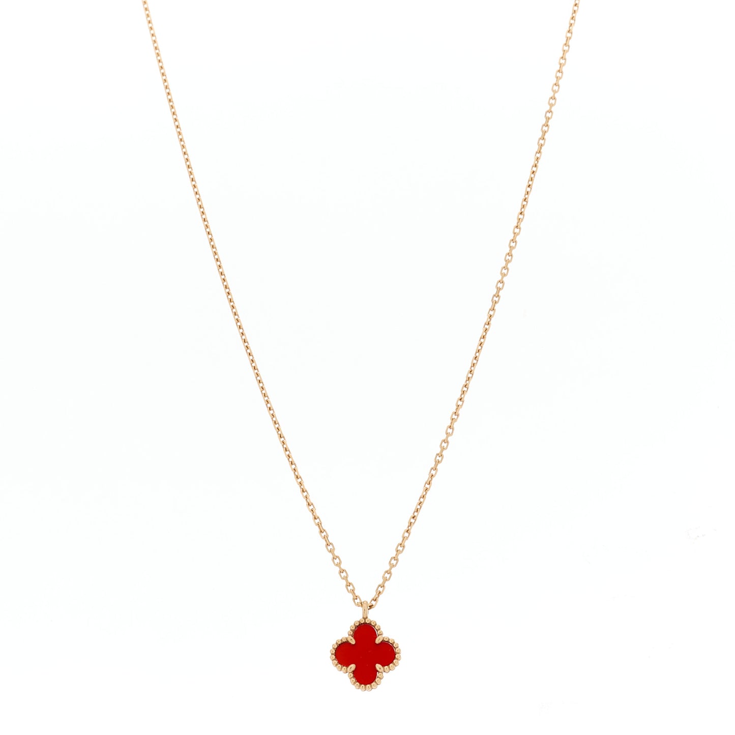 18K Rose Gold Carnelian Sweet Alhambra Pendant Necklace