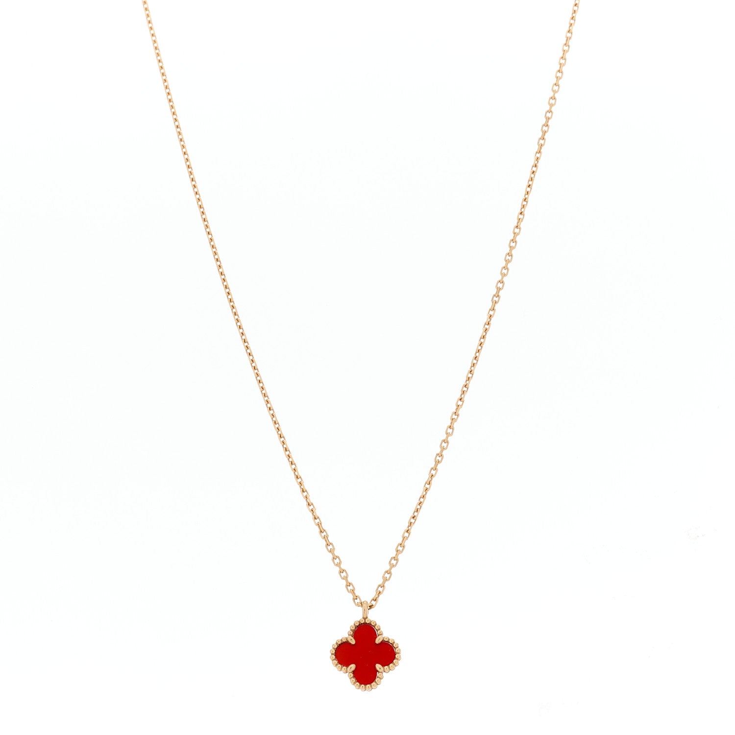 Van Cleef & Arpels 18K Rose Gold Carnelian Sweet Alhambra Pendant Necklace 1 of 5