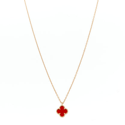 Van Cleef & Arpels 18K Rose Gold Carnelian Sweet Alhambra Pendant Necklace 1 of 5
