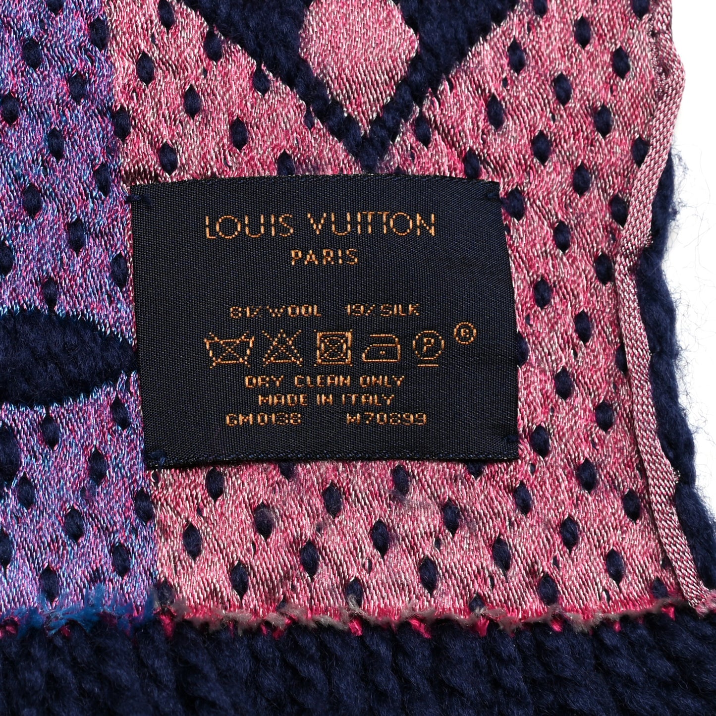 Wool Silk Rainbow Logomania Scarf Navy