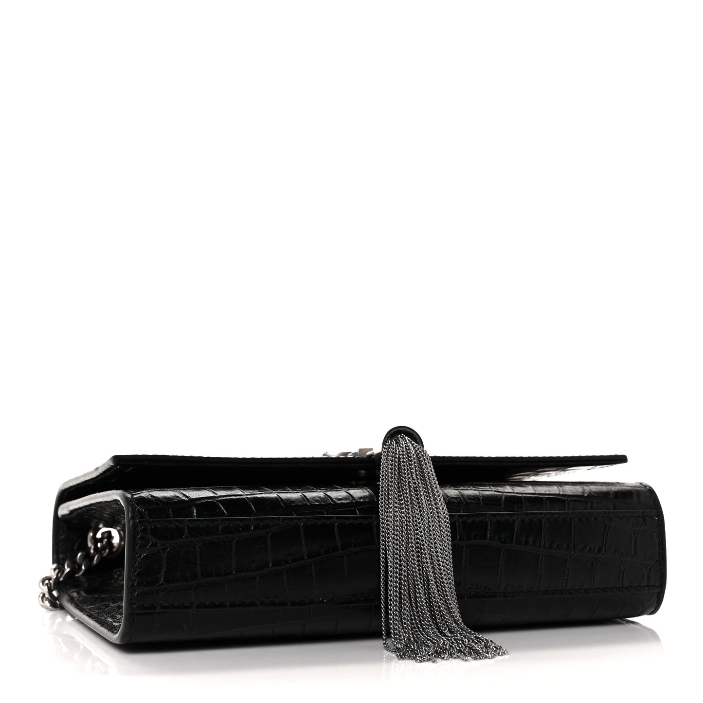 Calfskin Crocodile Embossed Small Classic Monogram Kate Tassel Satchel Black