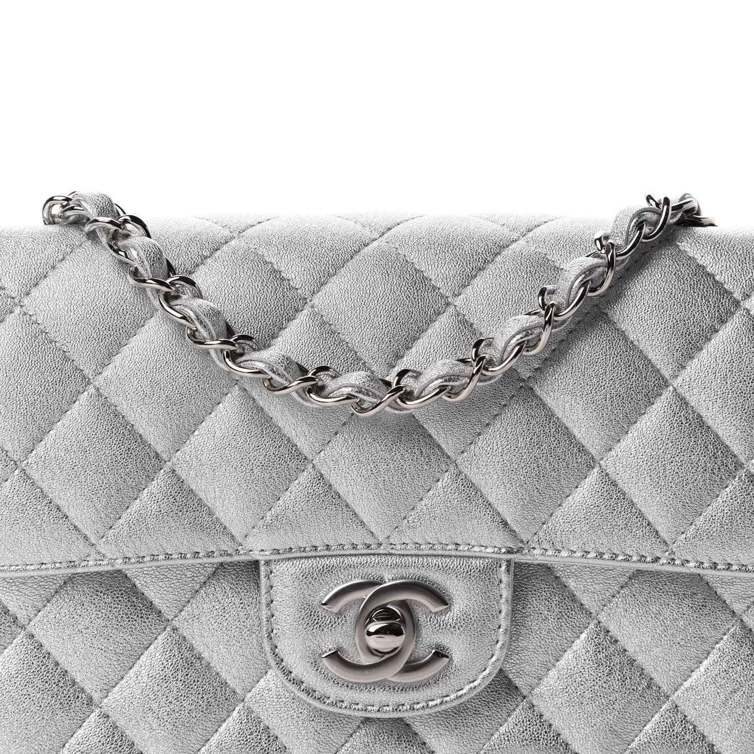 Chanel Metallic Lambskin Quilted Mini Rectangular Flap Silver 10 of 11