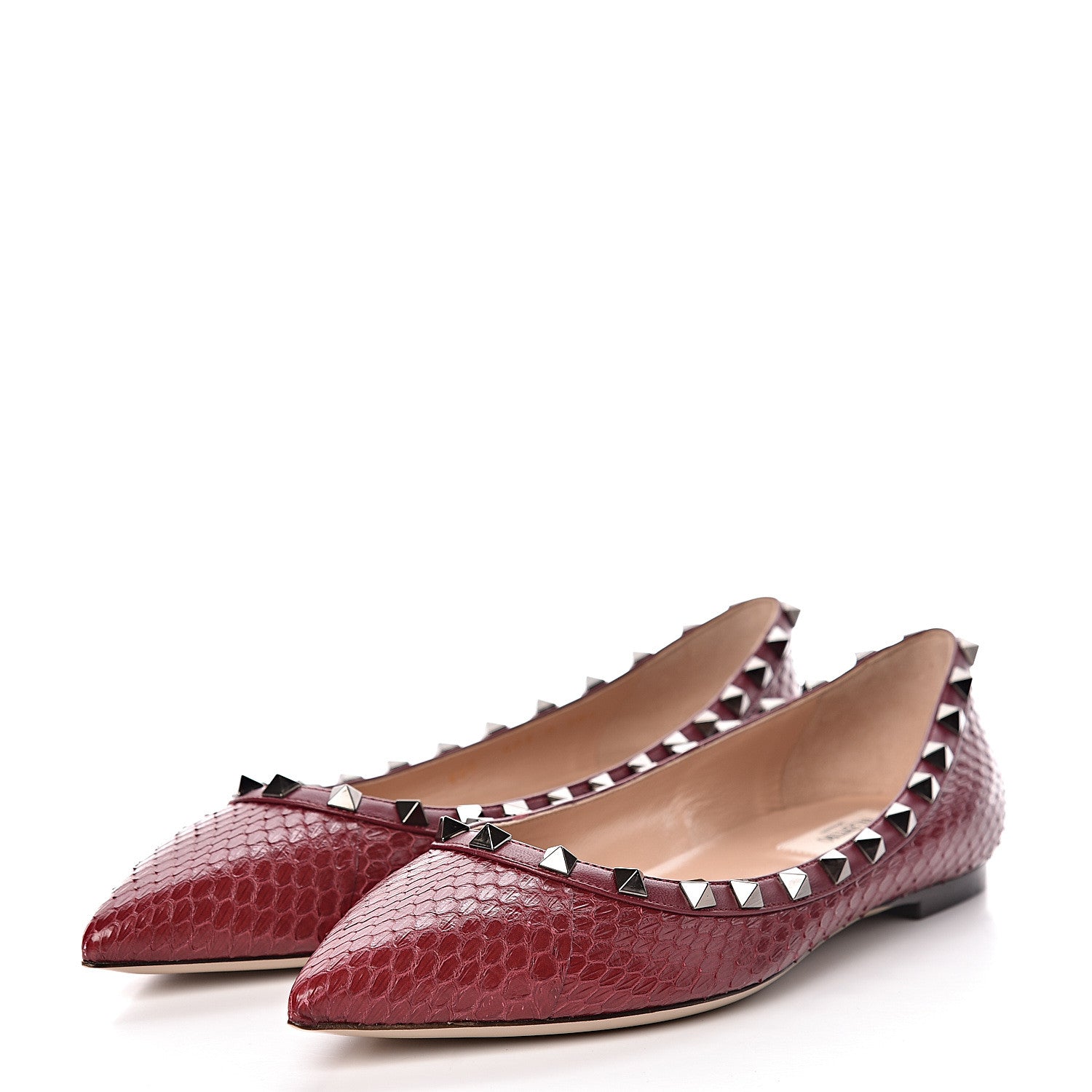 Valentino Garavani Ayers Snakeskin Rockstud Ballerina Flats 38.5 Cerise 3 of 9