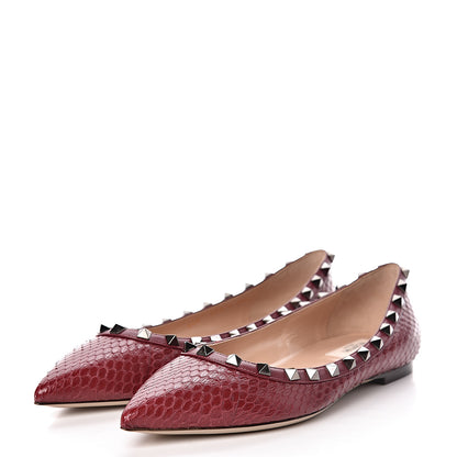 Valentino Garavani Ayers Snakeskin Rockstud Ballerina Flats 38.5 Cerise 3 of 9