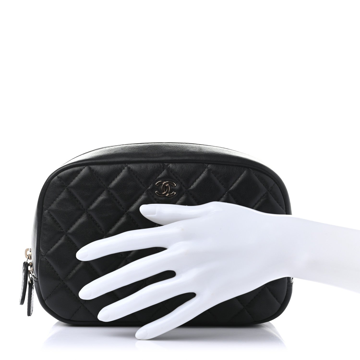 Chanel Lambskin Quilted Medium Curvy Pouch Cosmetic Case Black 2 of 7